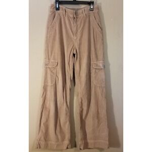 American Eagle Corduroy Pants Women 0 Short Super High Rise Baggy Wide Leg Tan